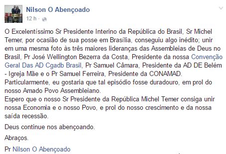 Líderes Assembleianos juntos na posse do novo presidente, em Brasília